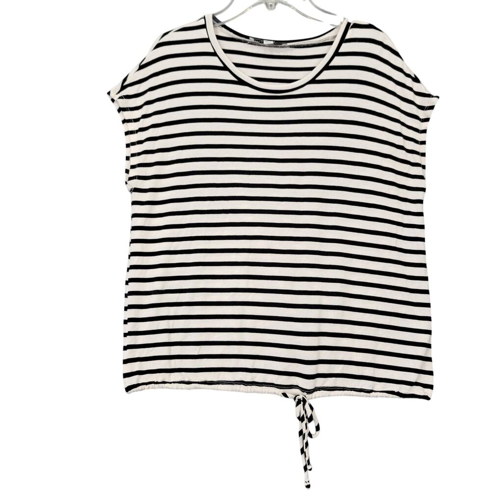 Green Envelope White Black Striped Shirt Round Neck Sleeveless Tee Top Women's M